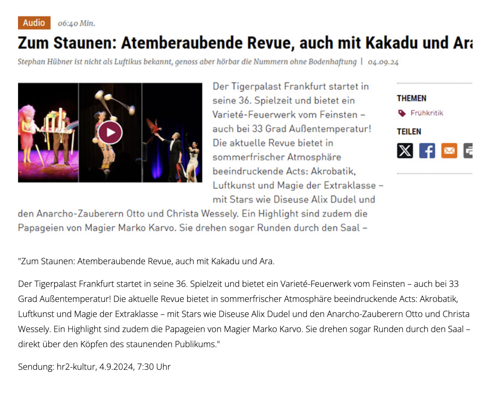 Screenshot von der Hr2-Frühstück Website.