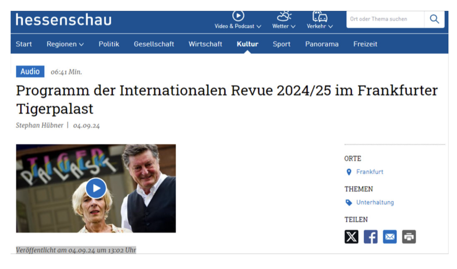 Screenshot von der hessenschau Website.